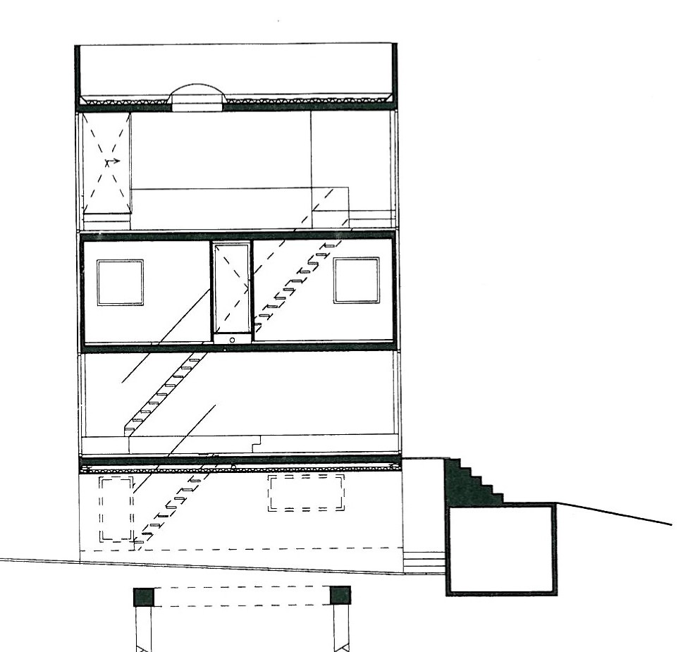 House 2 north-south cross section through garage level