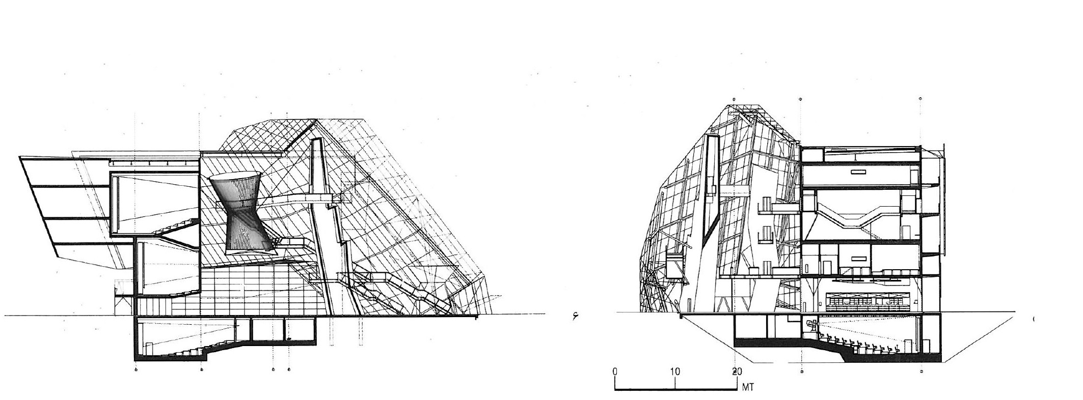 Cross-sections through the cinema complex