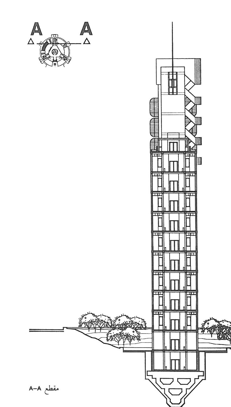 Radio Broadcasting Production Station — master's thesis by Reza Aliabadi (University of Tehran, 1999) — section A-A