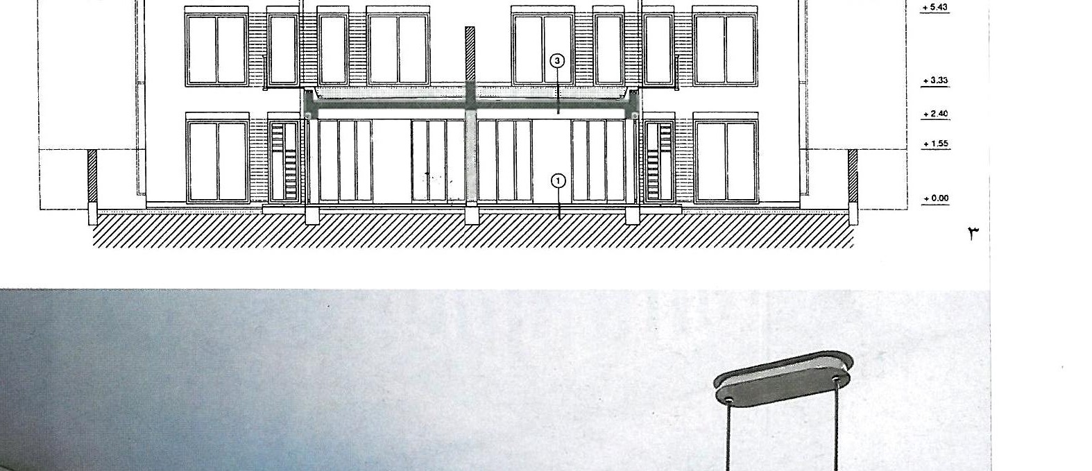 Római-part Residential Complex of Atrium Houses, Budapest — longitudinal section