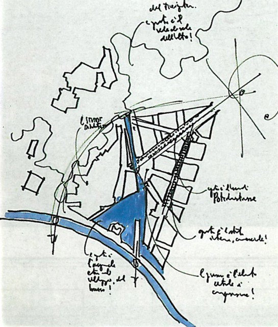Site context map of Potsdamer Platz with the Daimler-Benz competition boundary picked out in red