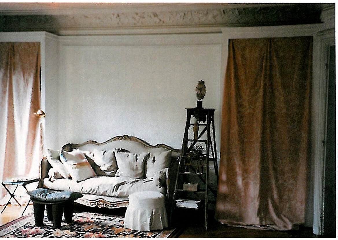 Paris apartment, 18th-century French canapé and Fortuny curtains