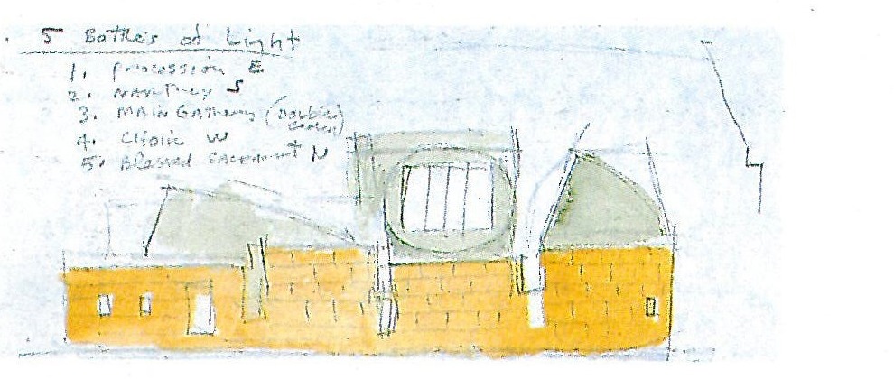 St Ignatius Chapel, bottles-of-light sketch