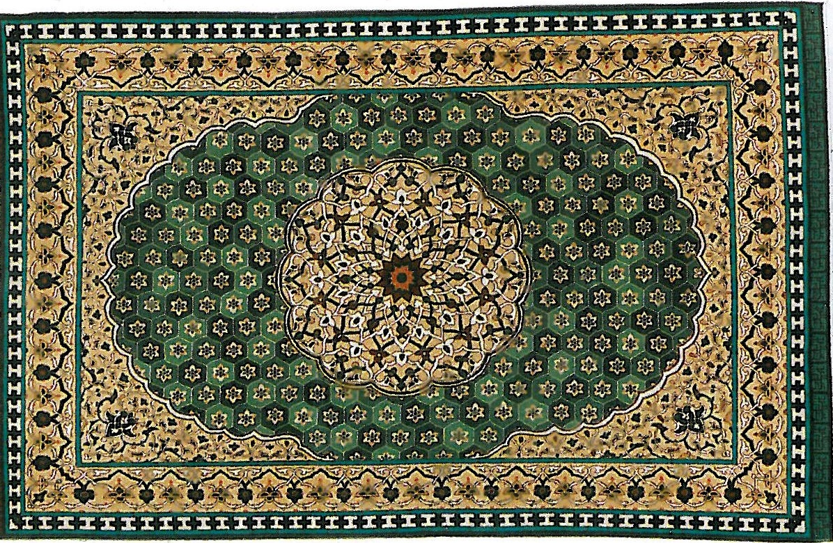 قالیچه سبز و طلایی با ترنج
