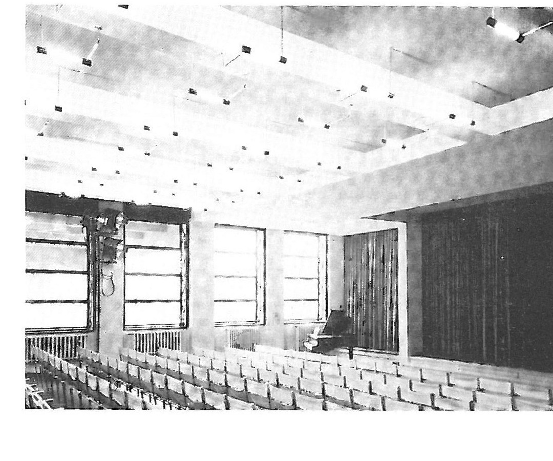 The Bauhaus assembly hall; chairs by Marcel Breuer, lamps by Moholy