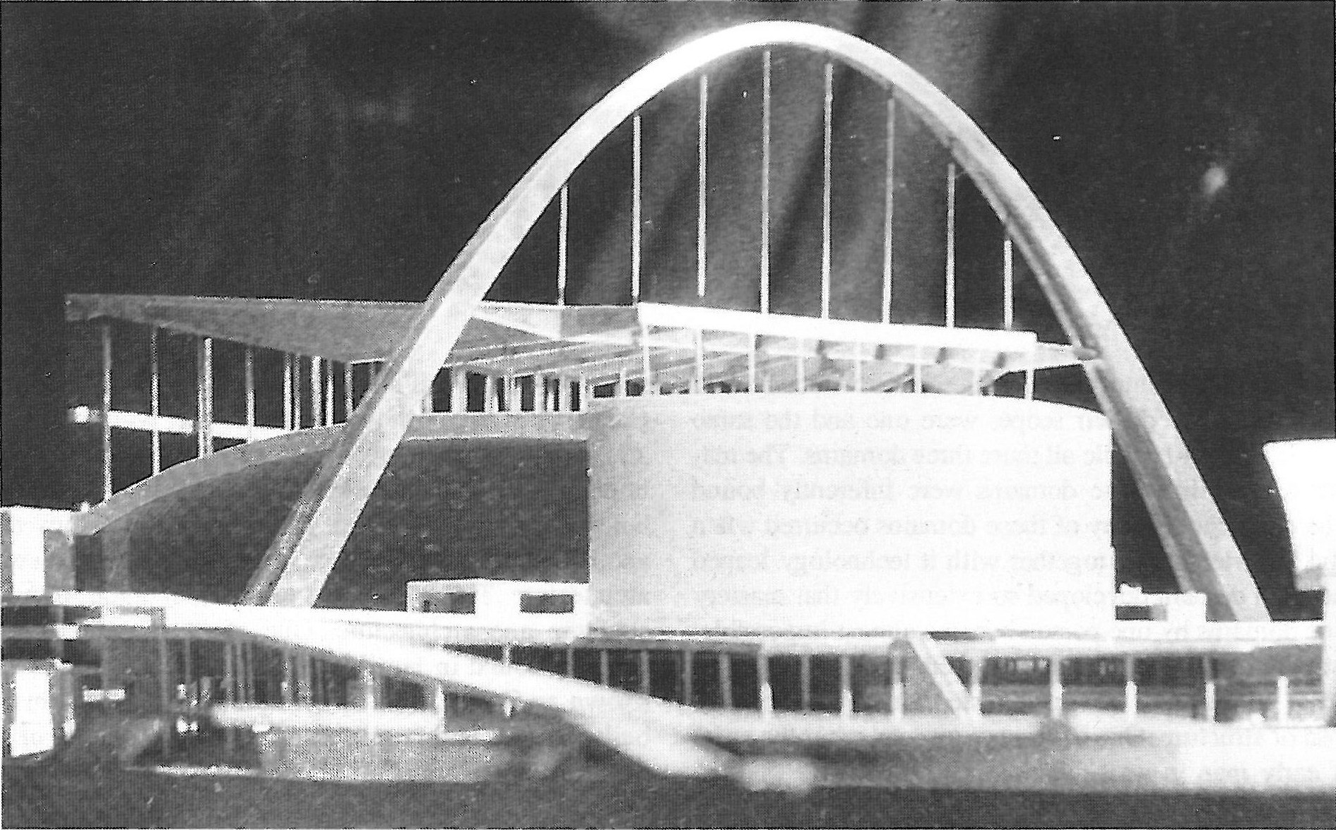 Model of Le Corbusier’s Palace of the Soviets with its great suspension arch