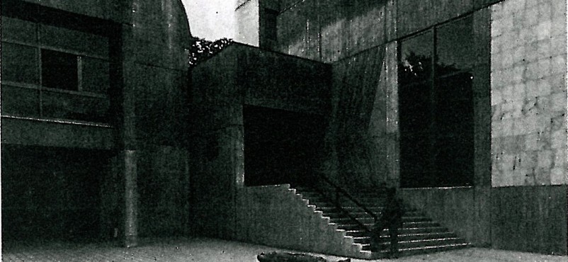 Interior courtyard at Niavaran Cultural Centre with stone walls and concrete stairs