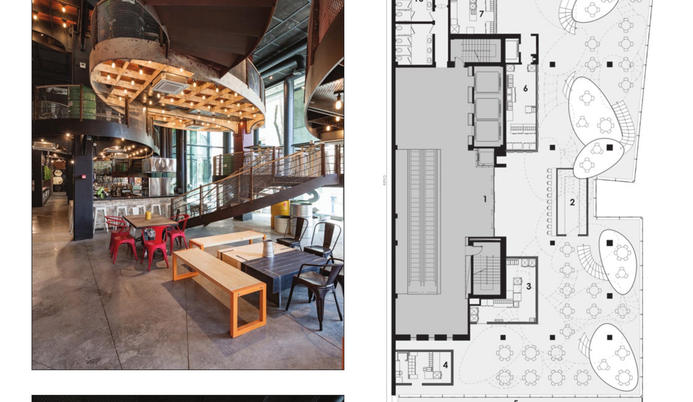 Wood-clad interior with Mexico City sign