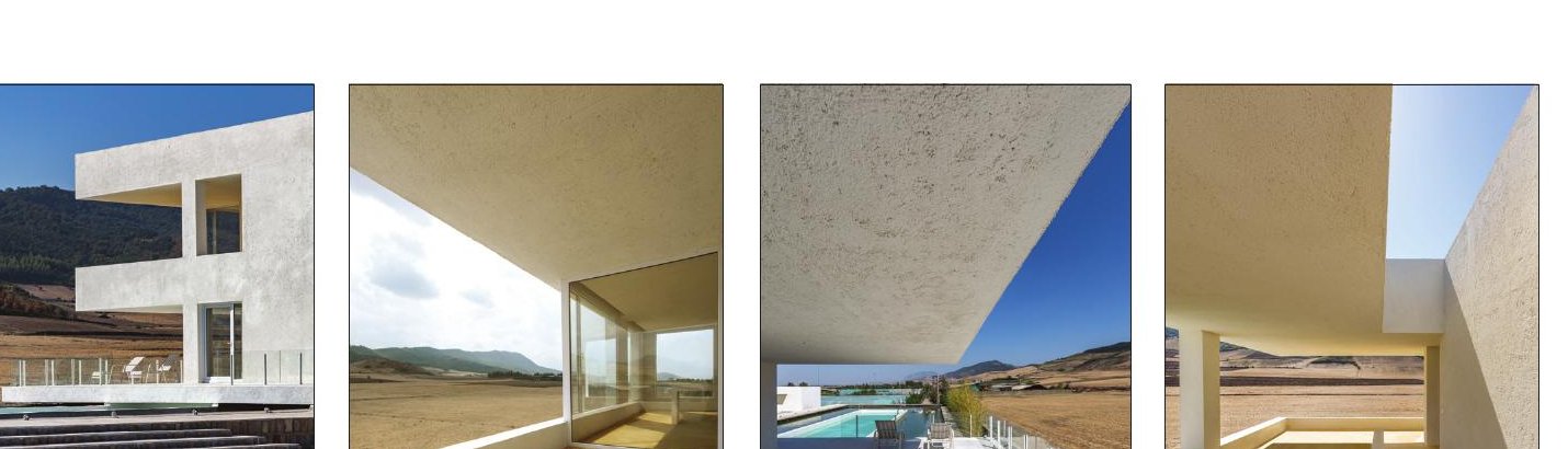 Four detail crops of Cheshm Cheran's volume relationships — close-ups of the framed openings, slot and overhang