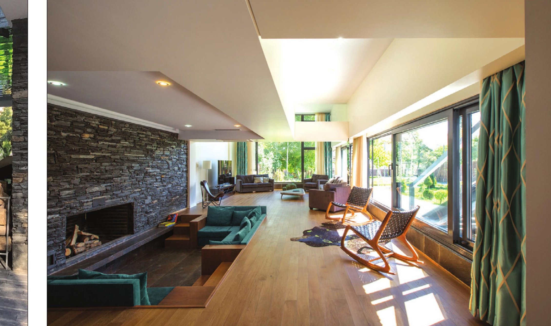 Stone-wall interior detail with timber floor