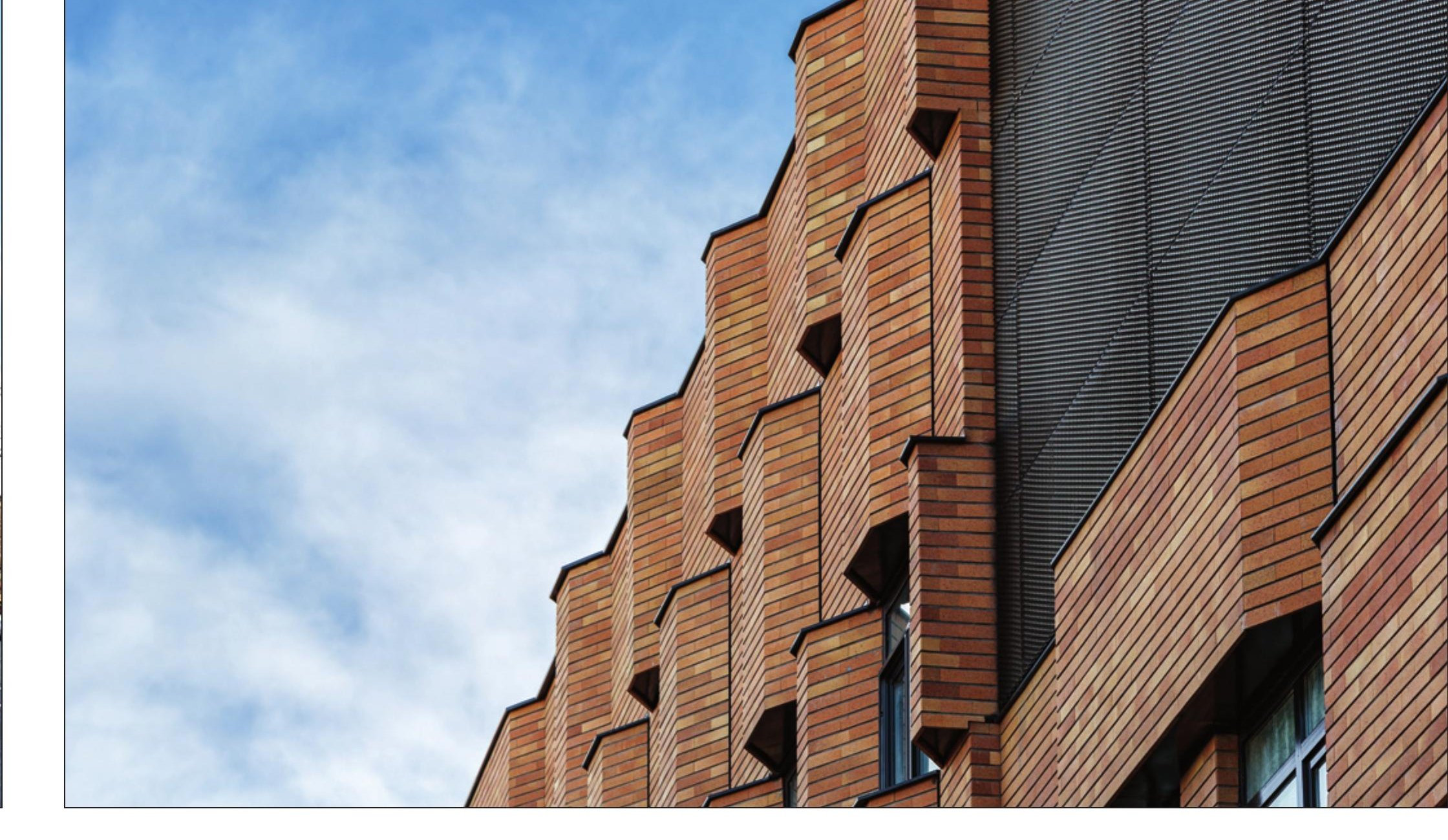 Hospital façade seen at angle from below