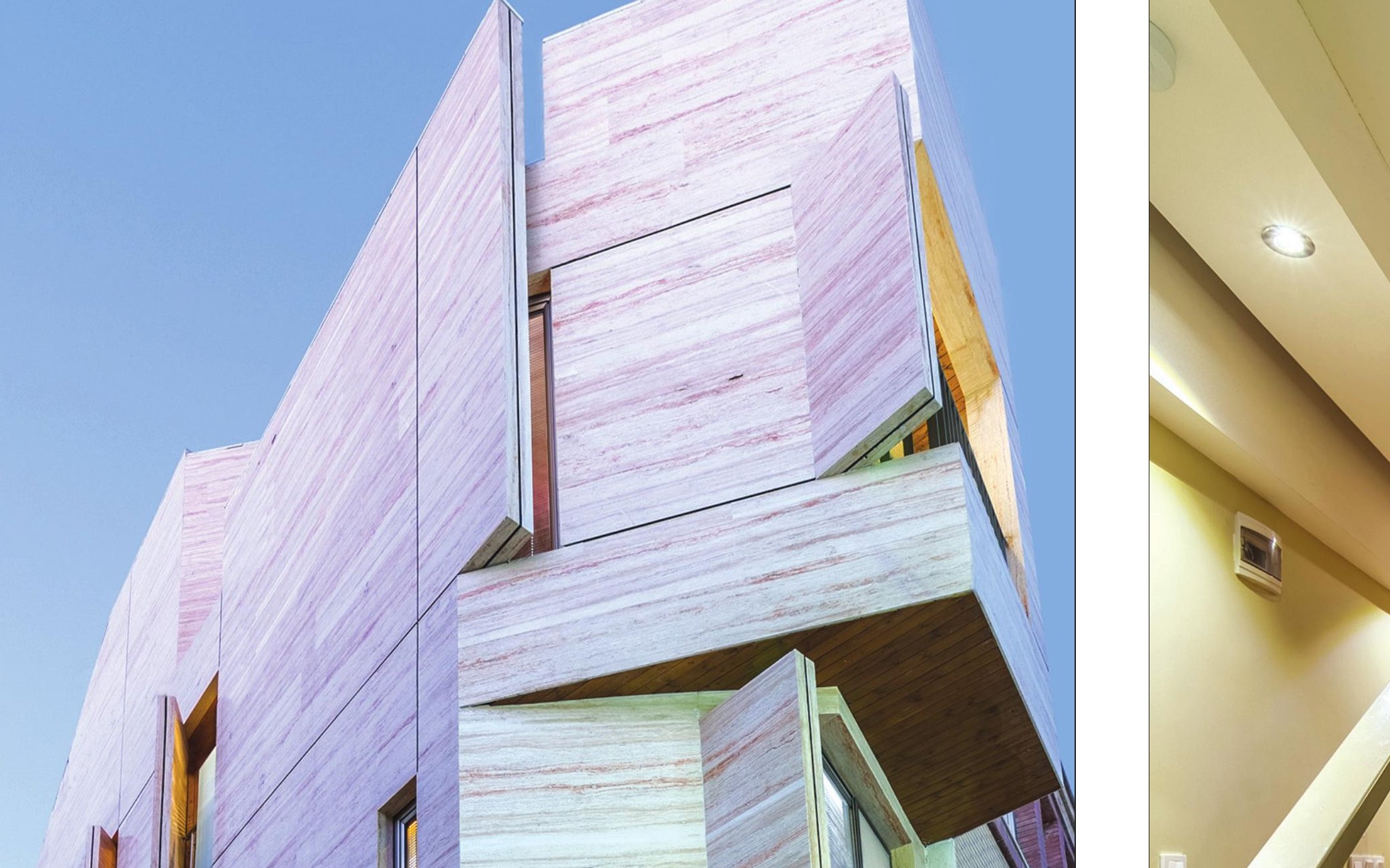 Compact wood-clad street facade