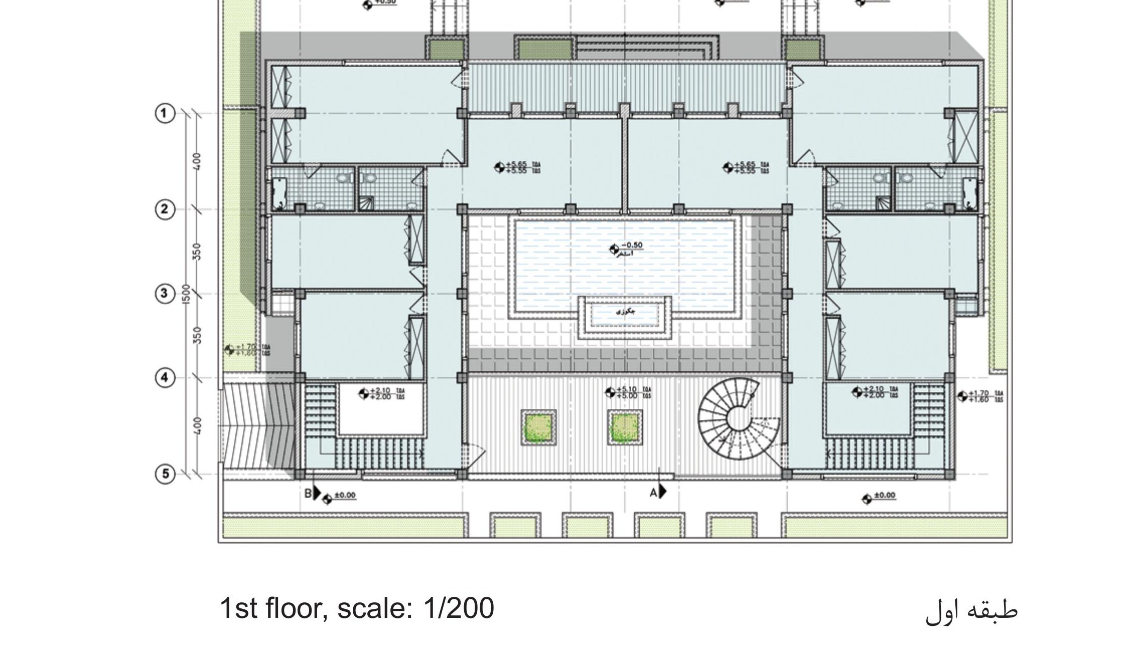 Floor plan showing L-plan around the pool