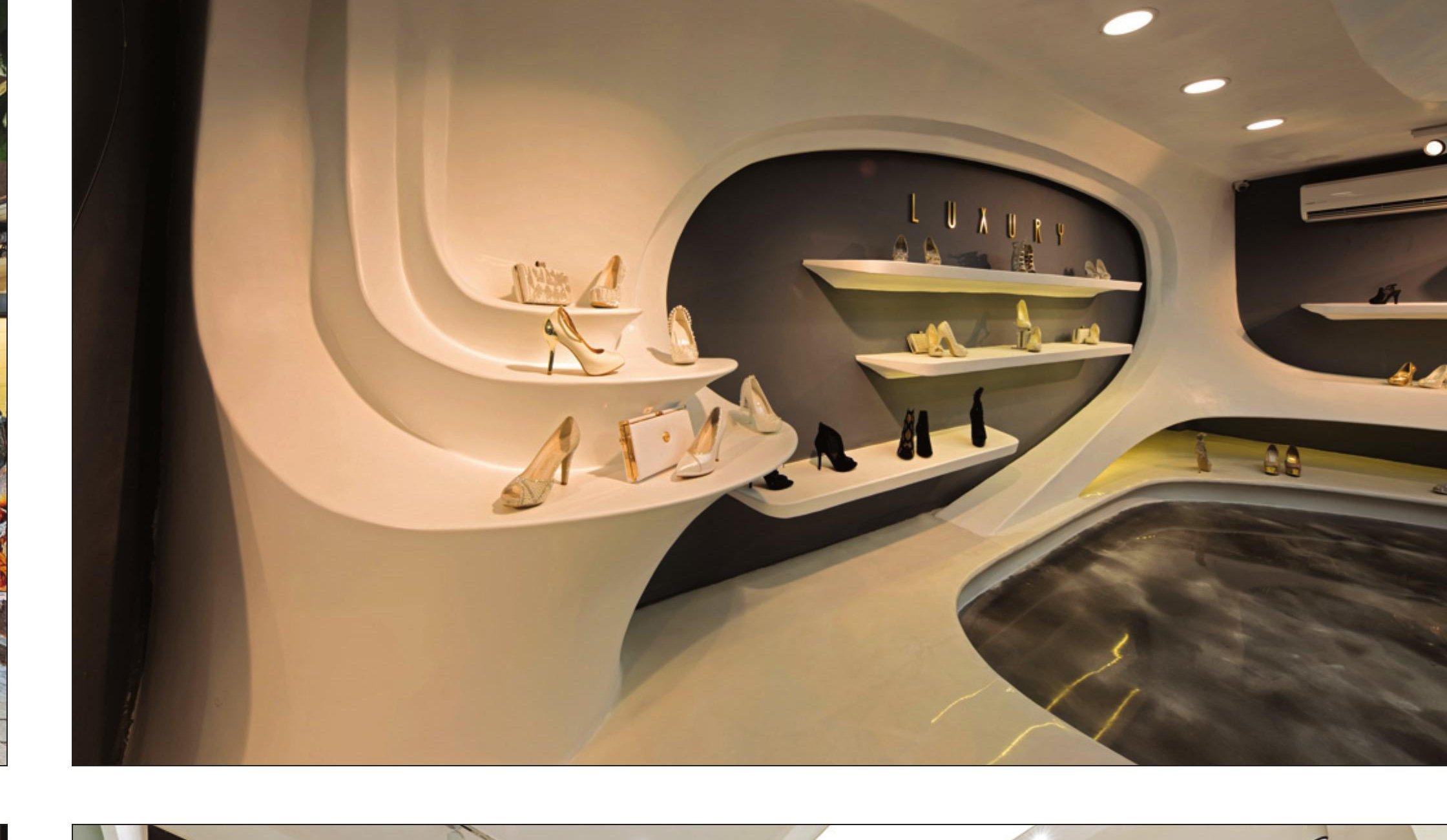 Flowing cream interior with niches for bags