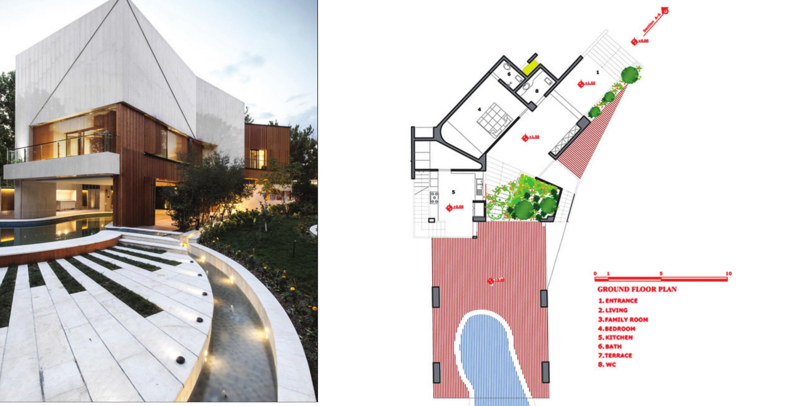 Volumetric study and curved pool detail
