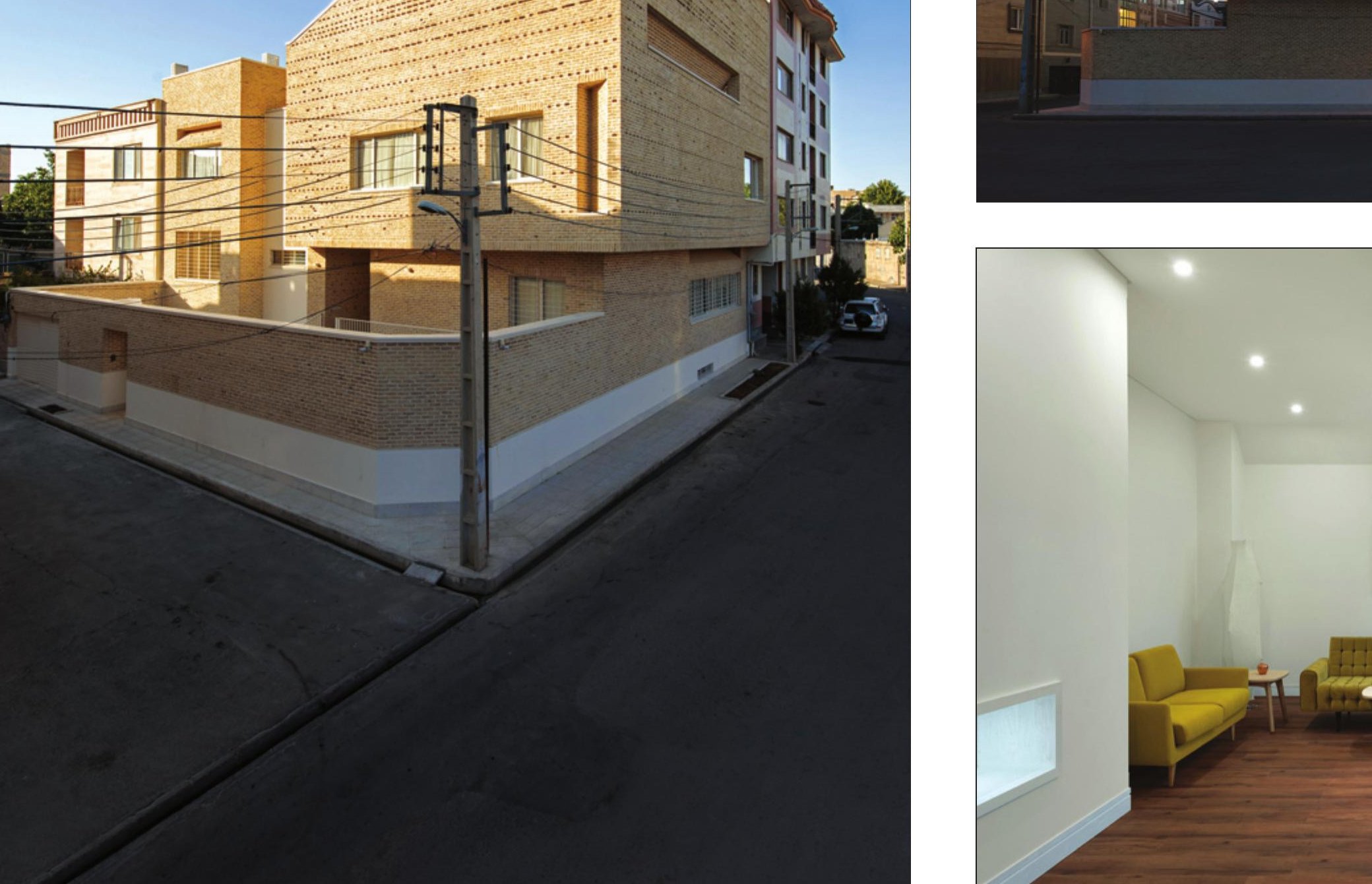 Narrow alley-court between two stone volumes