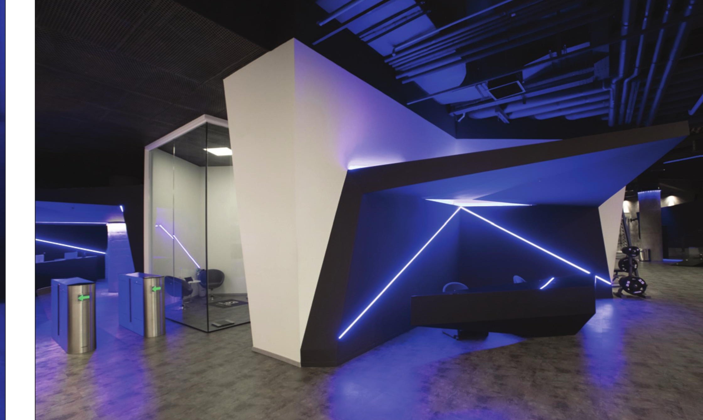 Lobby with triangulated reception desk