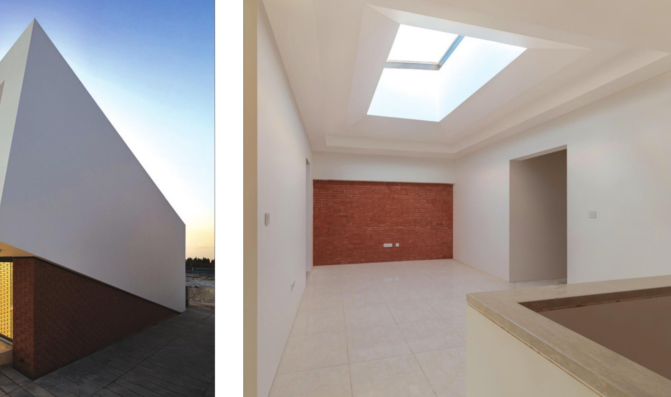 Interior view — minimal white interior with vertical light slit