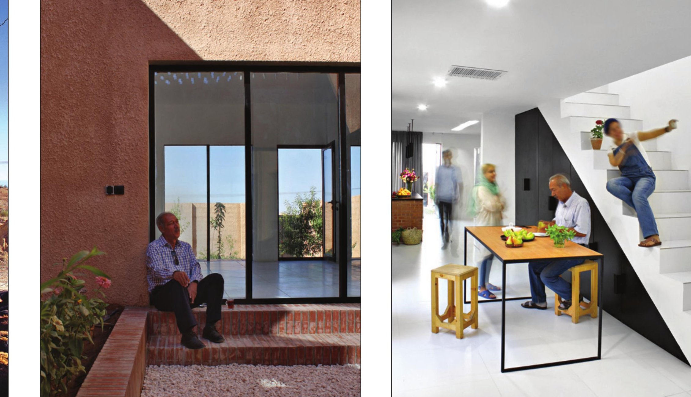 Inner courtyard with tall sliding glass and timber screen