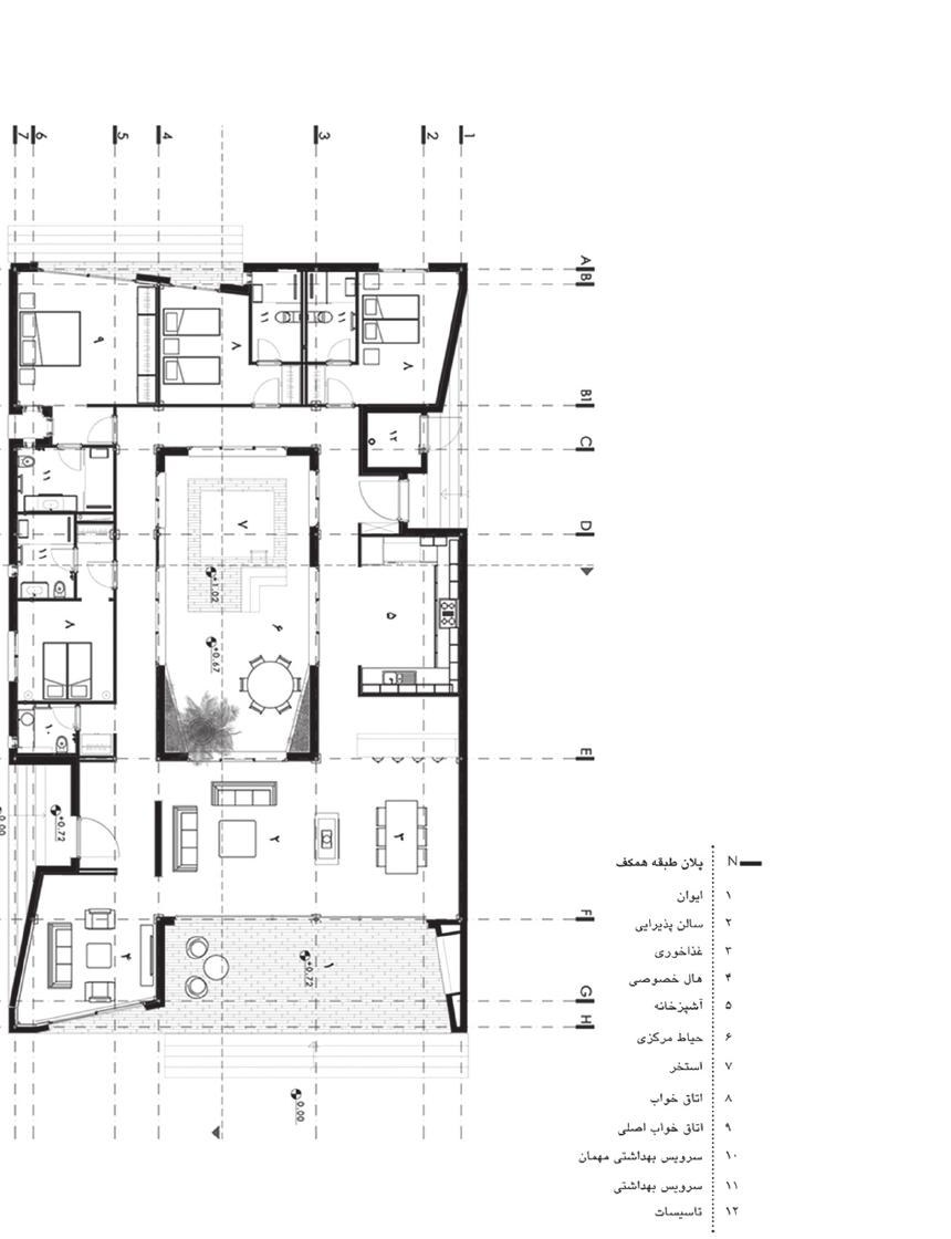 Floor plan of White House 1 showing the central courtyard with the iwan opening to the sea