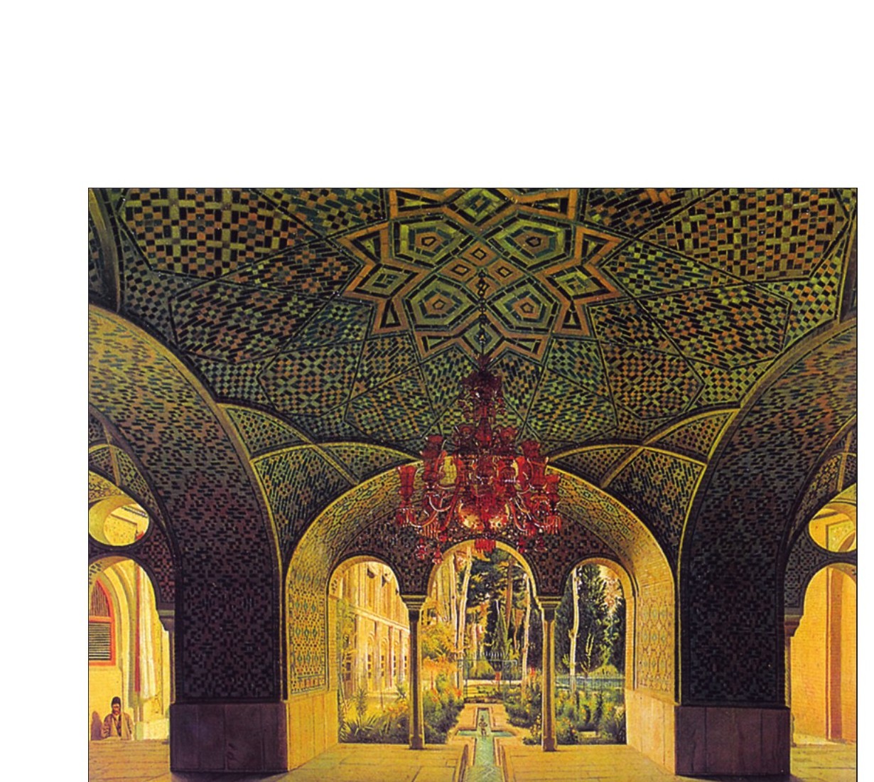 محمد غفارى (کمال‌الملک)، «خلوت کریم‌خانى»، رنگ‌وروغن روى بوم، ۶۵×۵۲٫۵ سانتى‌متر، ۱۳۰۶ ق، موزه کاخ گلستان، تهران.