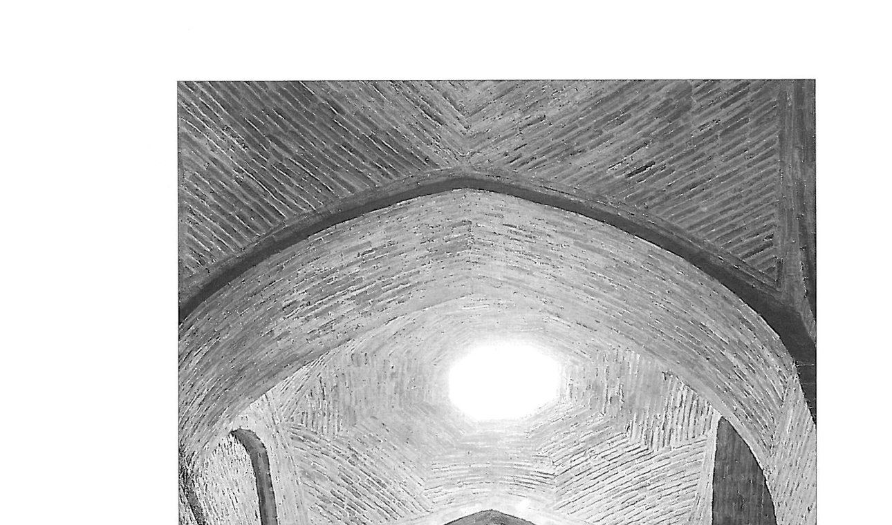 The ceiling of the Nizam al-Mulk madrasa shabestan: a brick vault with a central oculus. (Photo by Houman Sadr.)