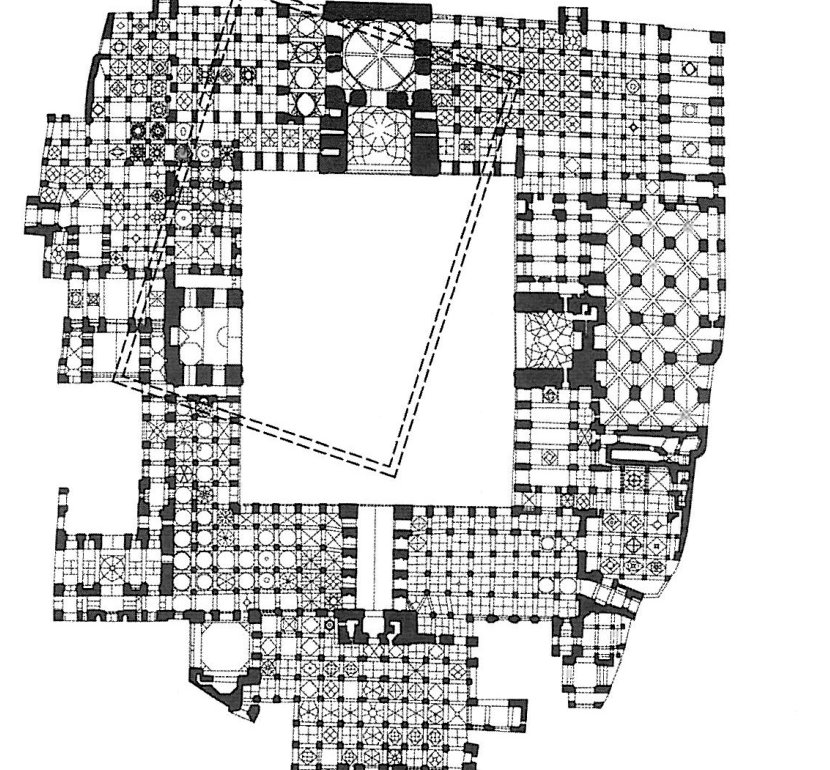 Hypothetical plan of the Abbasid mosque (c. 841 AD), reconstructed by Eugenio Galdieri from the 430 × 430 cm column rhythm.