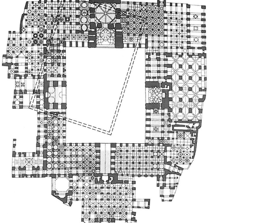 The Seljuk-period plan (11th-12th century AD): the addition of the Nizam al-Mulk dome chamber on the southern side and the Taj al-Mulk chamber on the northern side.
