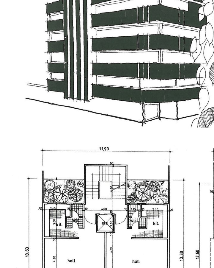 Zarrin Office Complex — hand-drawn perspective.