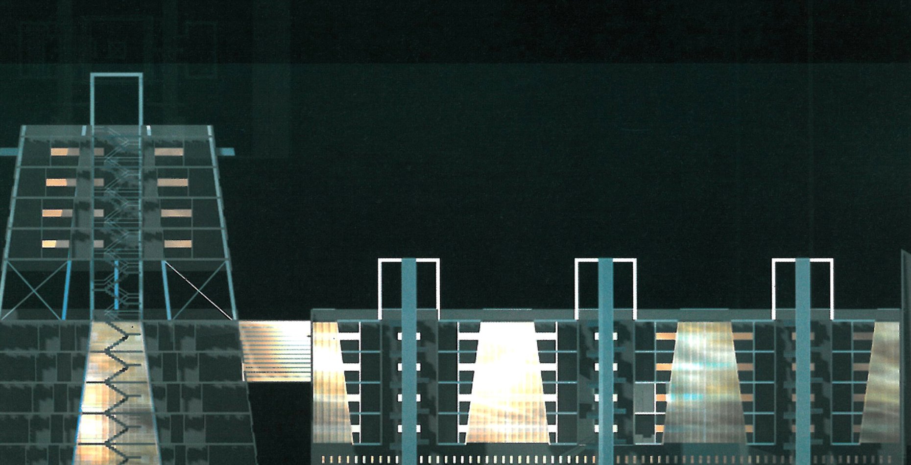 Parliament Representatives building — model with its vertical projections and externalised bases.