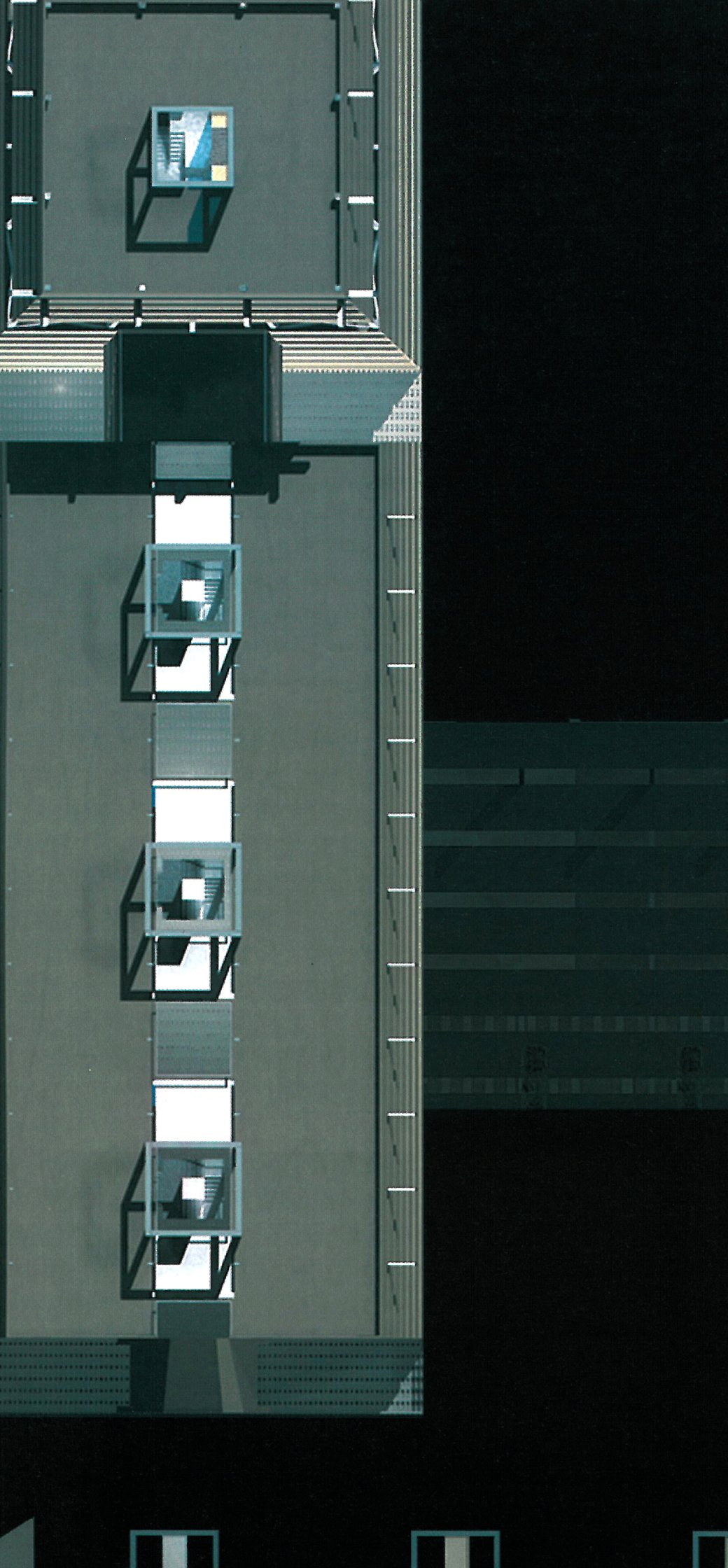 Parliament Representatives building — detail of the tall towers flanking the main elevation.