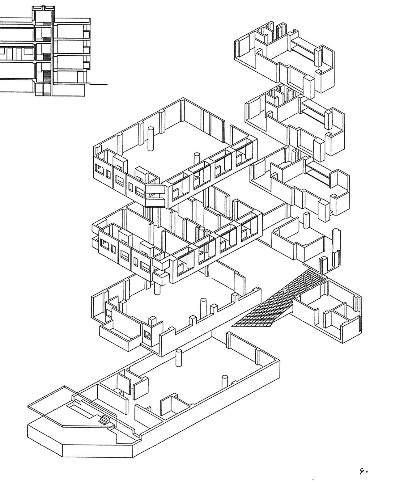 Doctors' Association Building — axonometric of the storeys.