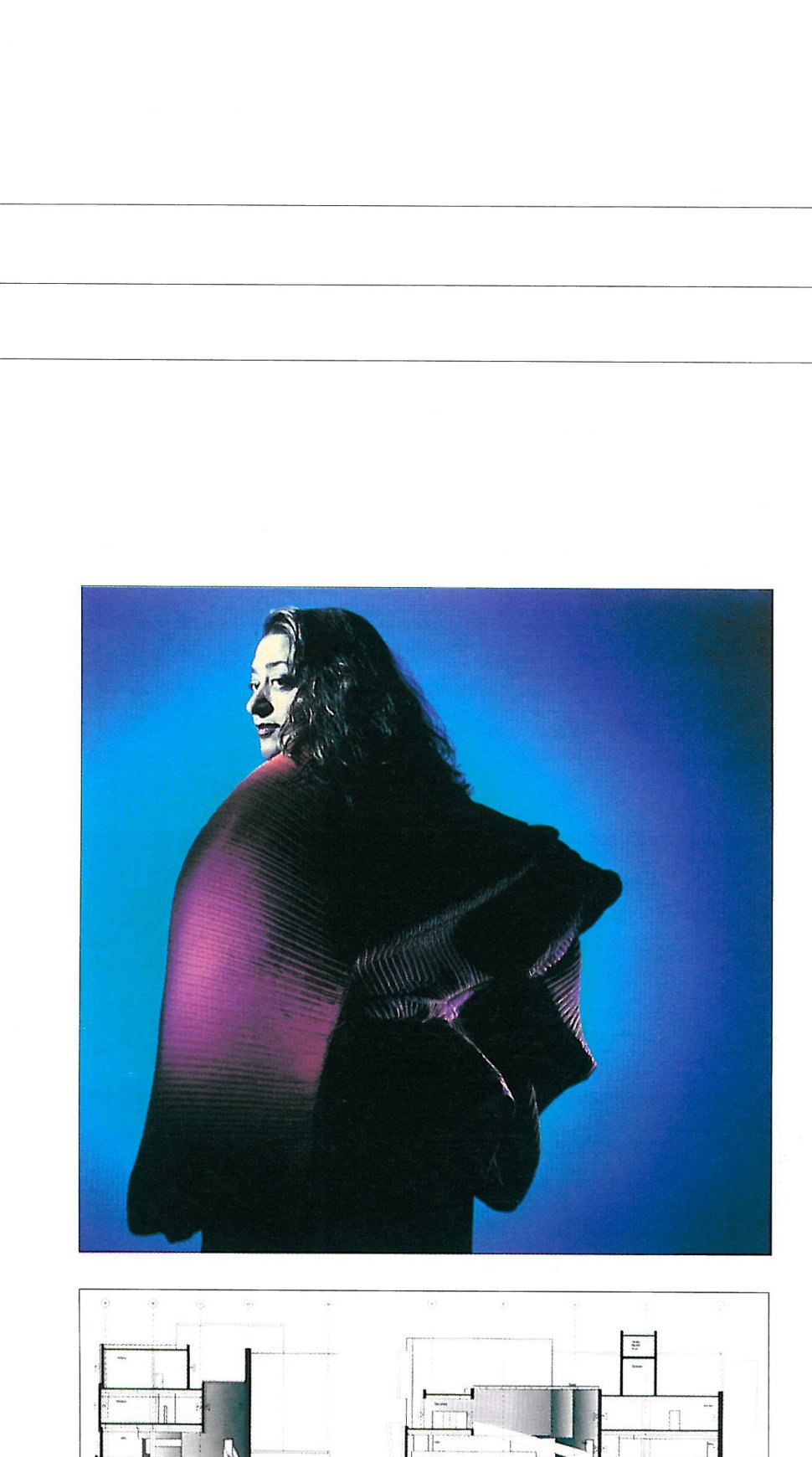 Zaha Hadid (b. 1950, Baghdad), alongside the model of the Rosenthal Center for Contemporary Art, Cincinnati, 1998.