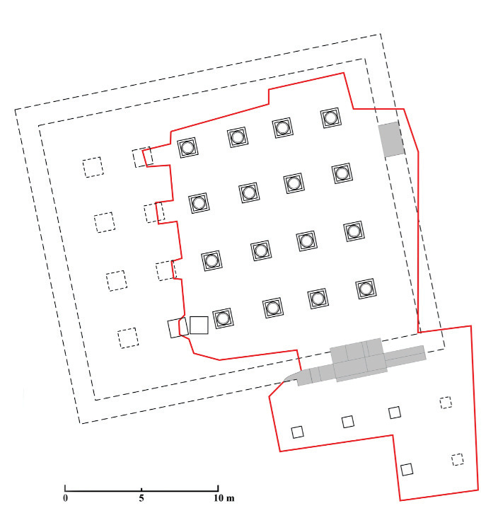 Architectural floor plan of Bordak Siah Palace showing the columned hall and entrances