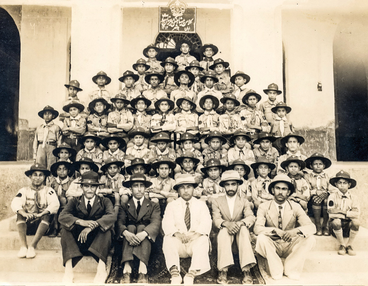 Historical photograph of the scout group of the Saadat School, circa 1934