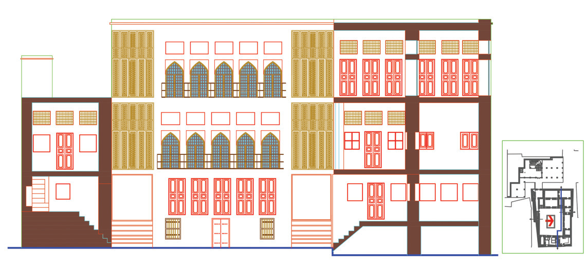 Architectural cross-section B-B of the Dehdashti Edifice