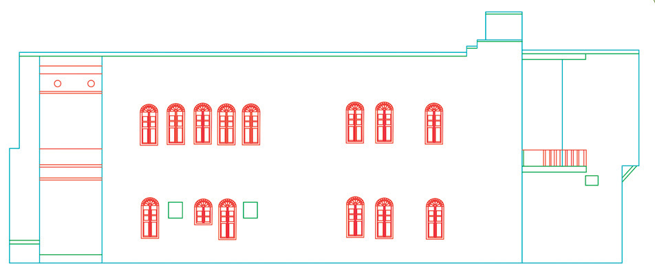 Architectural cross-section drawing of the Amirieh Edifice