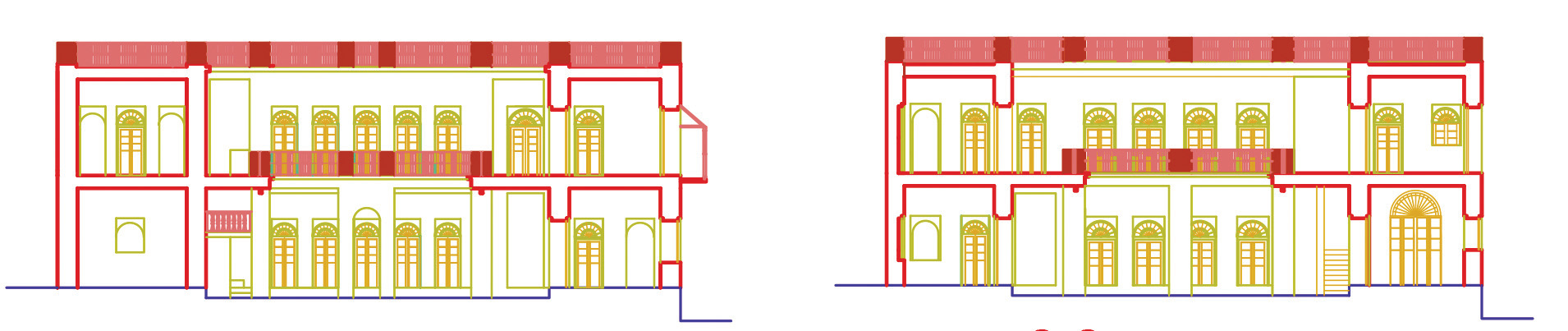 Architectural cross-section drawings A-A and B-B of the Golshan Edifice