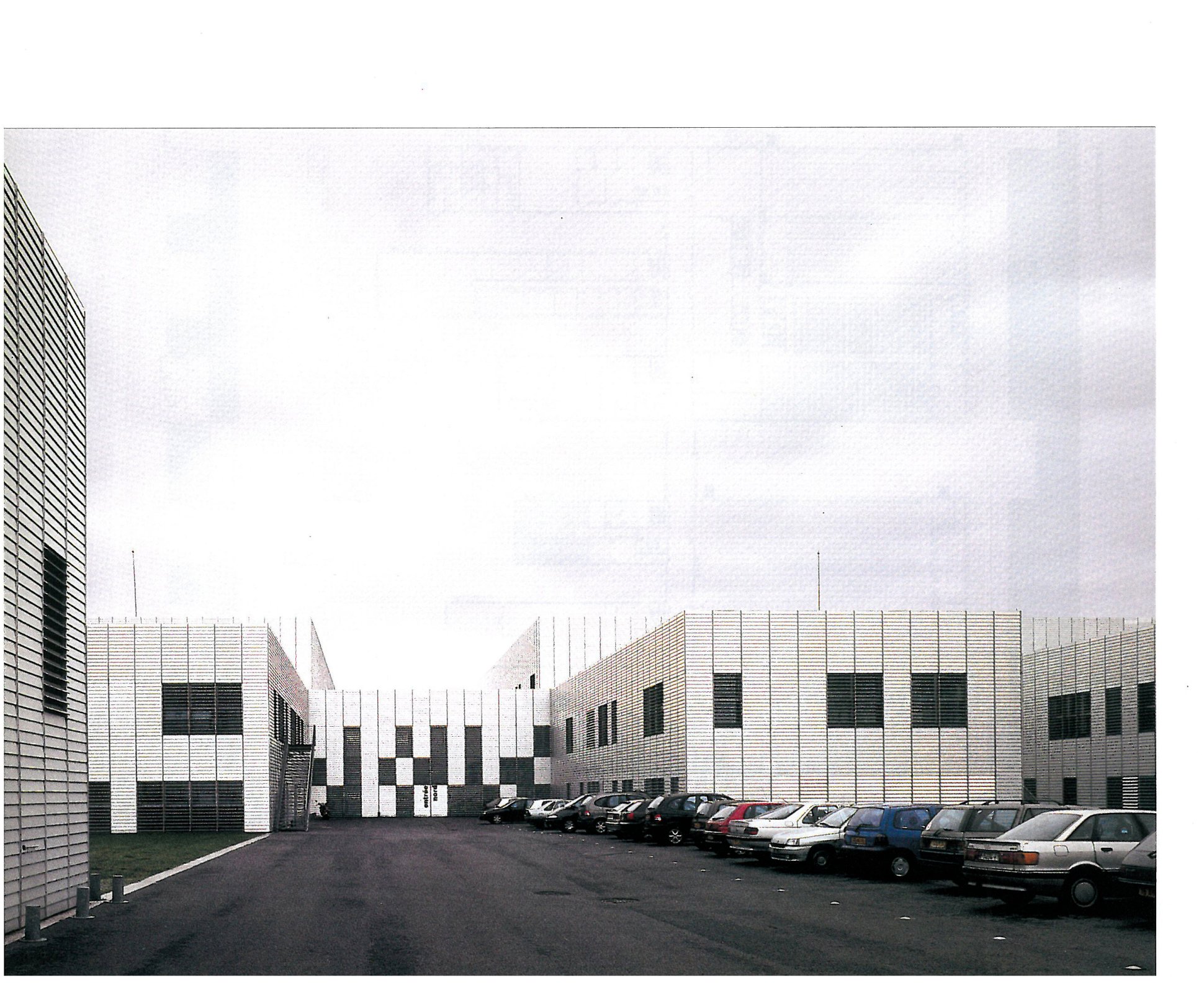 Technical Book Centre at Bussy-Saint-Georges — exterior with white tiling
