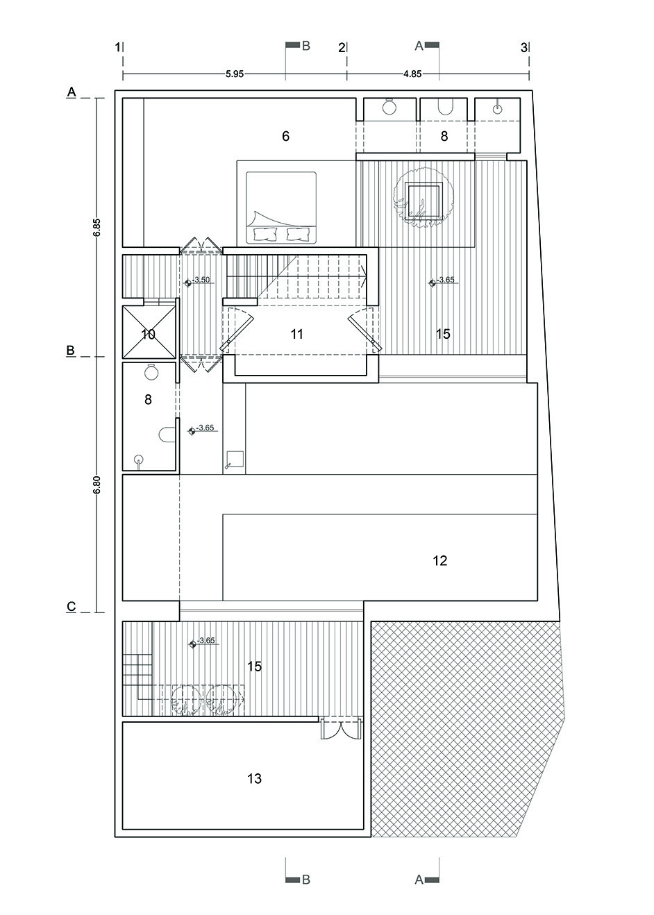 Architectural basement floor plan of House No. 10 Jolfa showing lower living areas and service spaces