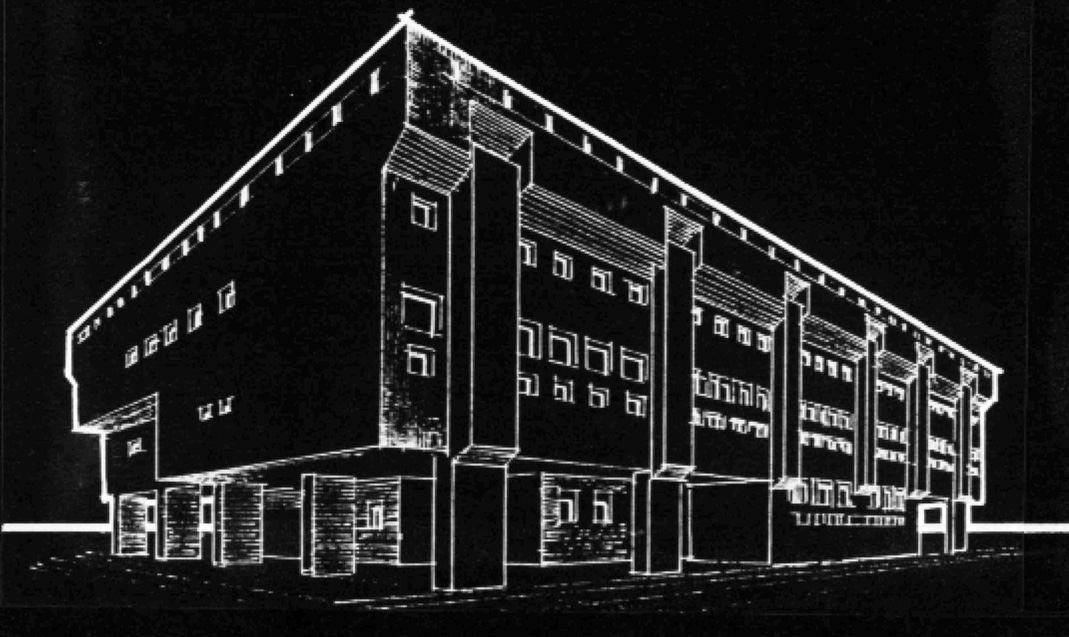 Three-dimensional perspective drawing of a university building block