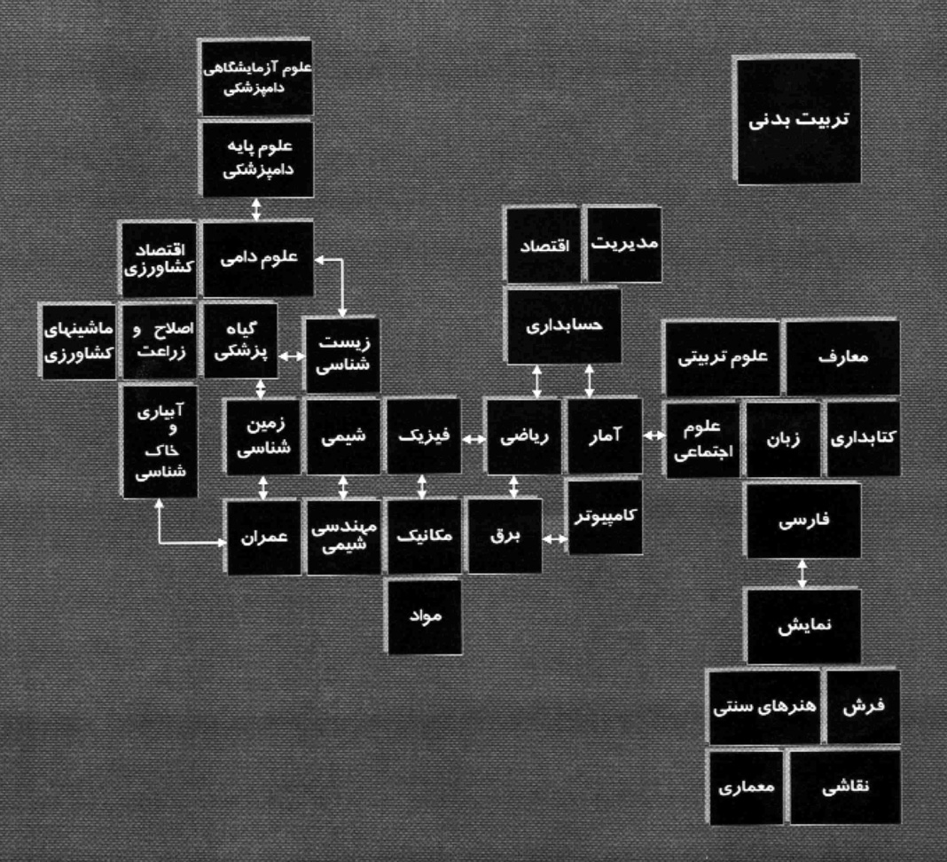 Organizational diagram showing the layout of academic departments as modular blocks