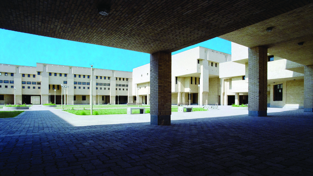 Panoramic view of main courtyard with surrounding academic buildings