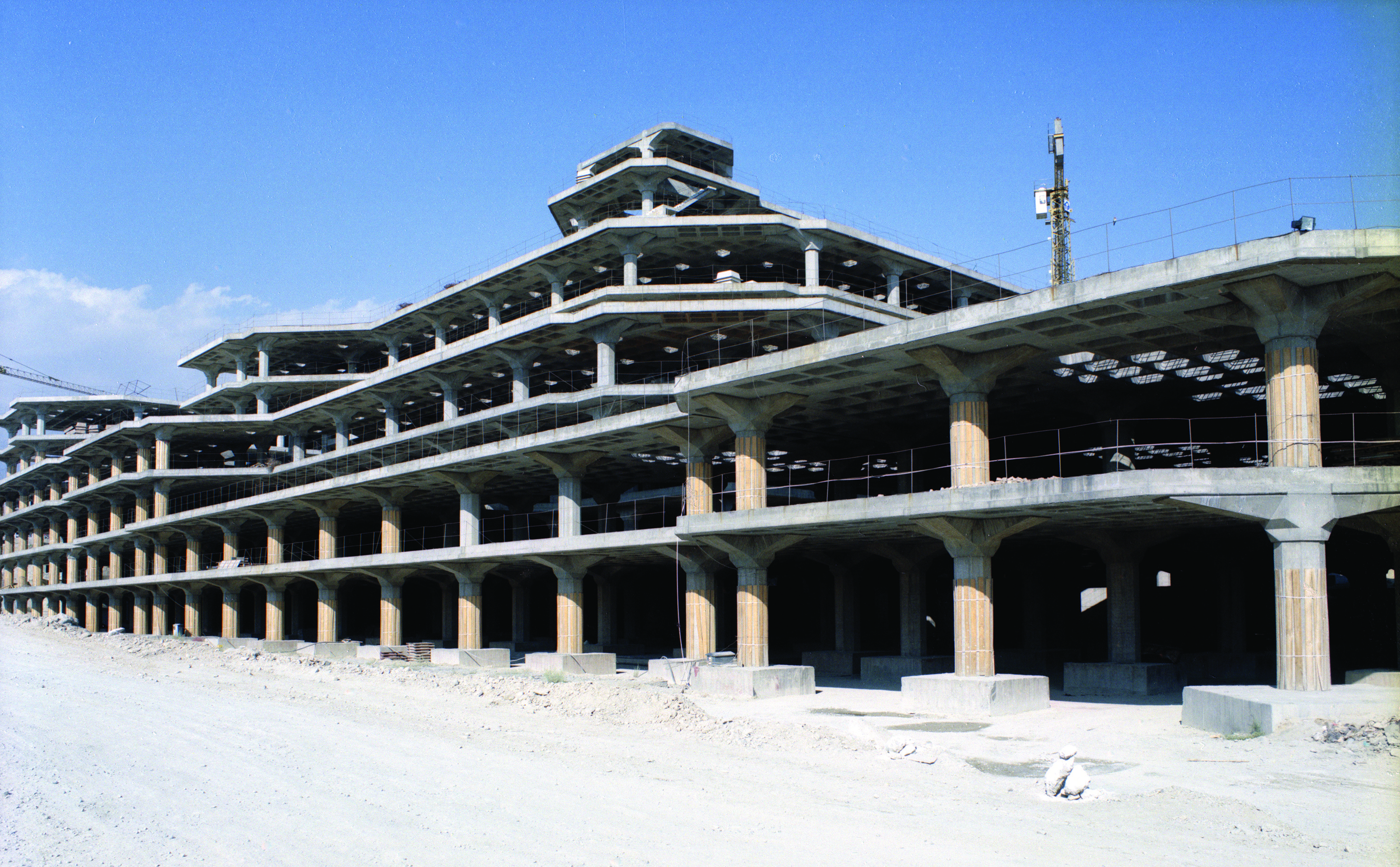 National Library of Iran during construction showing the terraced concrete structure