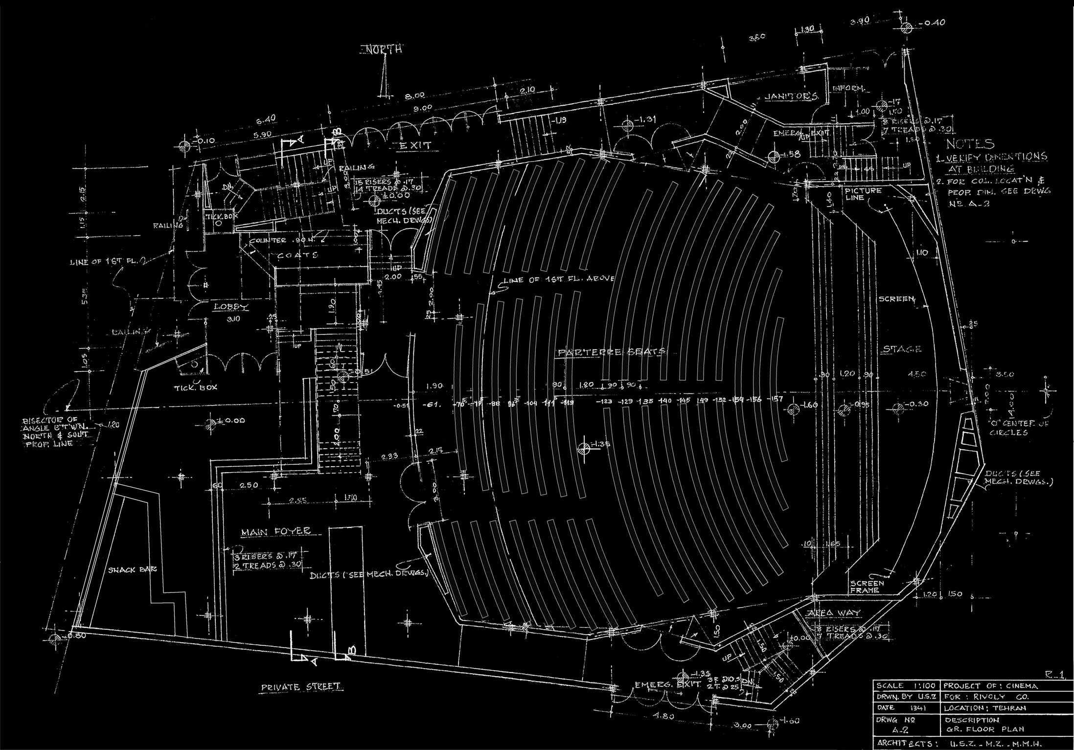 Ground floor plan of Rivoli (Sahra) Cinema, Tehran