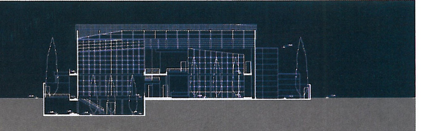 Interior views of the model: corridors, the covered central courtyard, and the play of light