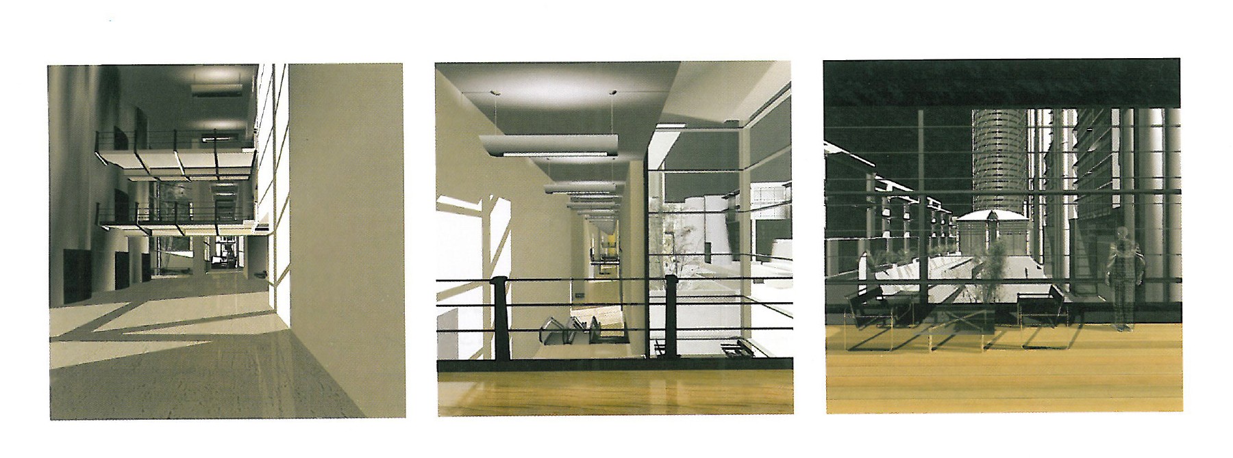 Interior views — Entry 1, three interior views (atrium, marble lobby, lift shaft)