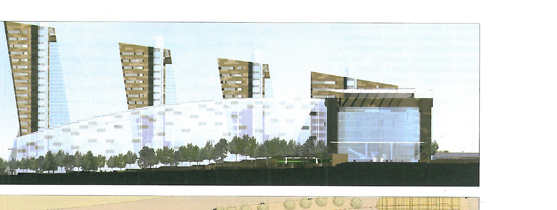 Entry 2 — exterior view of the stepped office buildings linked by the six-storey glass atrium