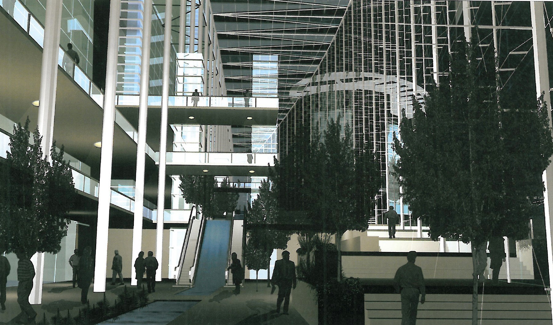 Entry 2 — interior view of the atrium at ground level with planted edge