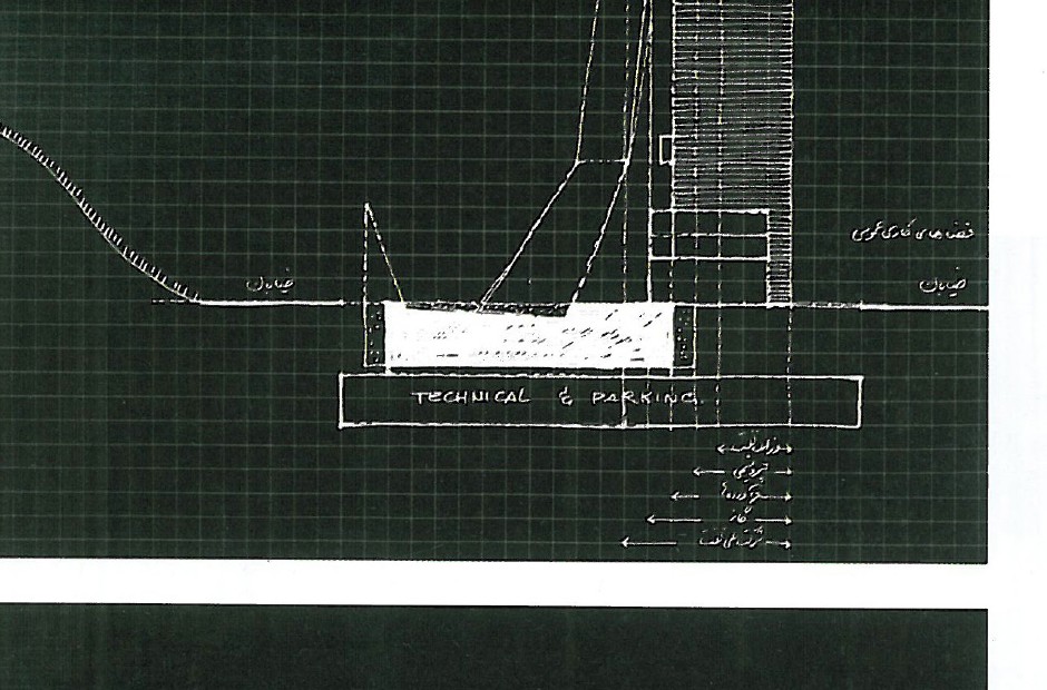 Entry 3 — elevation showing the tall central volume above the podium base